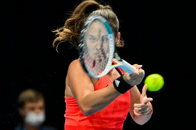 Daria Kasatkina (Russian Tennis Federation) in action during Group A match against Carol Zhao (Canada), on November 2, 2021, in Prague, Czech Republic, within women’s tennis Billie Jean King Cup (former Fed Cup). (CTKxPhoto VitxSimanek) CTKPhotoP2021110203131  VIS 004