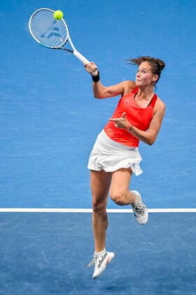 Daria Kasatkina (Russian Tennis Federation) in action during Group A match against Carol Zhao (Canada), on November 2, 2021, in Prague, Czech Republic, within women’s tennis Billie Jean King Cup (former Fed Cup). (CTKxPhoto VitxSimanek) CTKPhotoP2021110203508  VIS 007