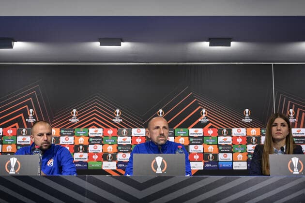 UEFA Europa League - Dinamo Zagreb press Josip Misic of Dinamo Zagreb and head coach of Dinamo Zagreb Damir Krznar attend a press conference, PK, Pressekonferenz at Maksimir Stadium ahead of UEFA Europa league match between Dinamo Zagreb and Rapid Wien, in Zagreb, Croatia on November 3, 2021. IgorxSoban PIXSELL