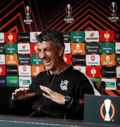 Real Sociedad s head coach Imanol Alguacil attends a press conference, PK, Pressekonferenz at Reale Arena stadium in San Sebastian, Basque County, Spain, 03 November 2021, on the eve of the UEFA Europa League group B soccer match against SK Sturm Graz. Real Sociedad - SK Sturm Graz !ACHTUNG: NUR REDAKTIONELLE NUTZUNG!  Copyright: xJuanxHerrerox GRAFCAV9858 20211103-2cd4b85ef27b4939f583a937f5fd3ddc5f038423