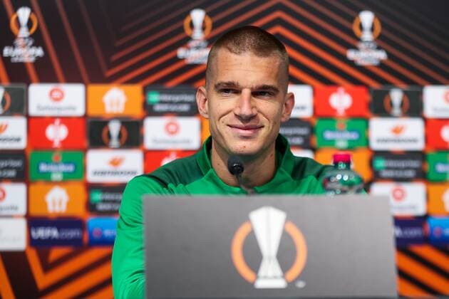 SOCCER - UEFA EL, Dinamo vs Rapid ZAGREB,CROATIA,03.NOV.21 - SOCCER - UEFA Europa League, group stage, GNK Dinamo Zagreb vs SK Rapid Wien, preview, press conference, PK, Pressekonferenz Rapid. Image shows Srdjan Grahovac (Rapid).  GEPAxpictures xPhilippxBrem