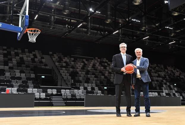 04 11 2021 Basketball Press conference in the run-up to the international match between Germany and Estonia on 25 11 2021 at the Kia Metropol Arena in Nuremberg Gordon Herbert National coach Head coach Germany Armin Andres Vice-president DBB