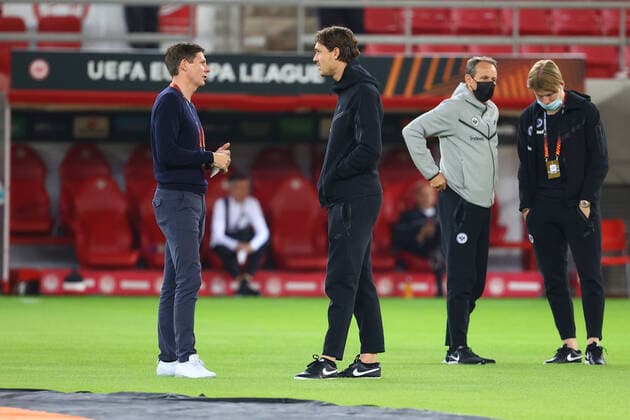 Olympiacos F.C. v Eintracht Frankfurt UEFA Europa League Eintracht Frankfurt coaching staff on the pitch during the UEFA Europa League Group D match at Karaiskakis Stadium, Piraeus Content Not Available For UK Newspapers Copyright: xYannisxHalasx FIL-16070-0009