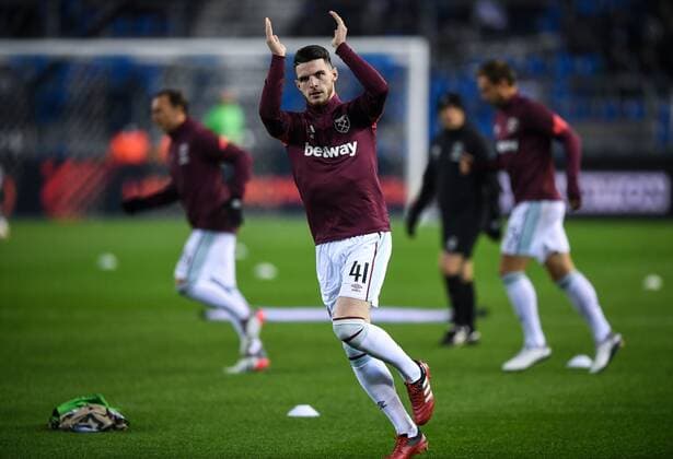 Mandatory Credit: Photo by Simon Dael Shutterstock (12587229y) Declan Rice of West Ham United warms up Genk v West Ham United, UEFA Europa League Group H, Football Cegeka Arena, Genk, Belgium - 04 Nov 2021 Genk v West Ham United, UEFA Europa League Group H, Football Cegeka Arena, Genk, Belgium - 04 Nov 2021  Copyright: xSimonxDael Shutterstockx 12587229y