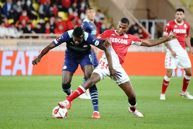 Jean Lucas (AS Monaco) - Ibrahim Sangare (PSV Eindhoven) FOOTBALL : AS Monaco vs PSV Eindhoven - League Europa - Monaco - 04 11 2021 NorbertScanella Panoramic 