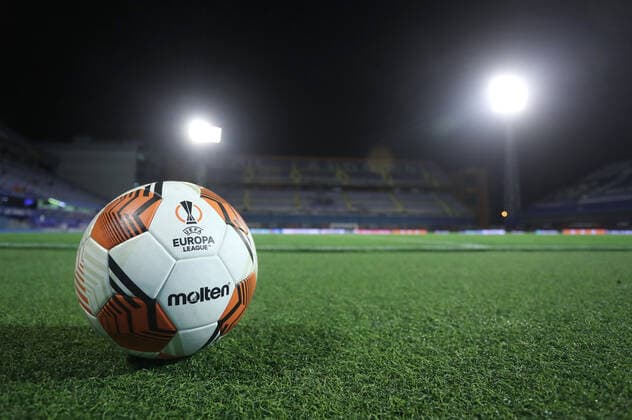 Dinamo Zagreb v Rapid Wien: Group H - UEFA Europa League UEFA Europa League official ball is pictured prior the UEFA Europa League group H match between Dinamo Zagreb and Rapid Wien at Maksimir Stadium on November 4, 2021 in Zagreb, Croatia. LukaxStanzl PIXSELL
