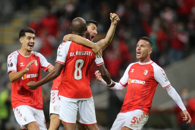 FOOTBALL, FUSSBALL - Al Musrati celebrates a goal of SC Braga during the Europa League match between SC Braga and Ludogorets Razograd. Estadio Municipal Braga, Portugal, 4th November. Photo: IMAGO Pedro Benavente