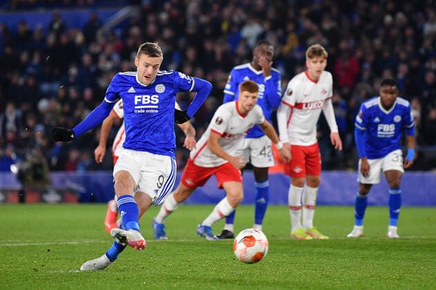 Football - 2021 2022 UEFA Europa League - Group C - Round Four - Leicester City vs Spartak Moscow - King Power Stadium - Thursday 4th November 2021 Leicester City s Jamie Vardy misses a penalty. COLORSPORT Ashley Western 