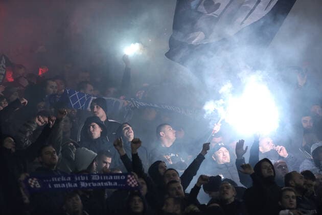 Dinamo Zagreb v Rapid Wien: Group H - UEFA Europa League Fans lit flares in the stands during the UEFA Europa League group H match between Dinamo Zagreb and Rapid Wien at Maksimir Stadium on November 4, 2021 in Zagreb, Croatia. Pixsell MBxMedia