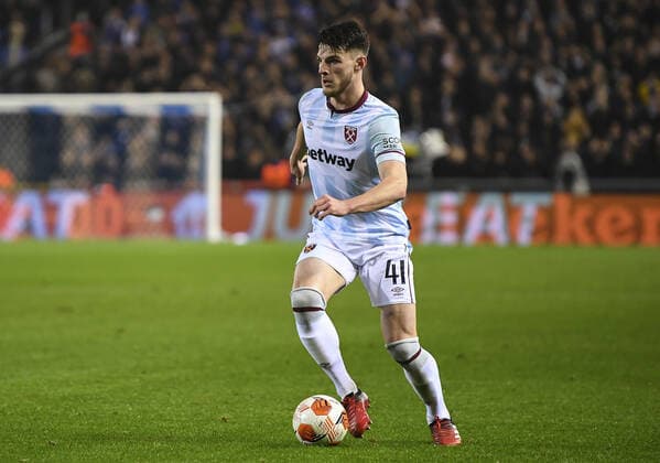 Mandatory Credit: Photo by Simon Dael Shutterstock (12587229ey) Declan Rice of West Ham United Genk v West Ham United, UEFA Europa League Group H, Football Cegeka Arena, Genk, Belgium - 04 Nov 2021 Genk v West Ham United, UEFA Europa League Group H, Football Cegeka Arena, Genk, Belgium - 04 Nov 2021  Copyright: xSimonxDael Shutterstockx 12587229ey