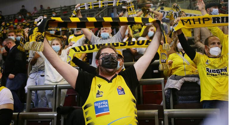 Ludwigsburg , Basketball easycredit BBL Bundesliga MHP Riesen Ludwigsburg vs NINERS Chemnitz , Fans of the Giants , the Yellow Wall