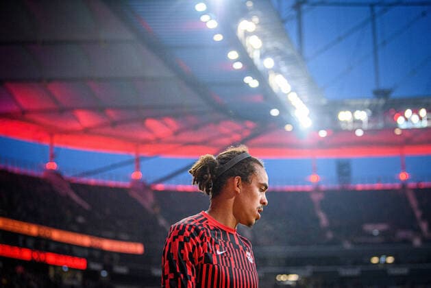 Leipzigs Yussuf Poulsen Football 1 Bundesliga, Matchday 10 Eintracht Frankfurt RB Leipzig 1 1 30 October 2021 Frankfurt, Deutsche Bank Park Eintracht Frankfurt RB Leipzig 1 1