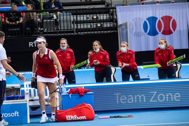 2021 Billie Jean King Cup Finals Russia USA Semifinal Match 2 Anastasia Pavlyuchenkova RUS with team 2021 Billie Jean King Cup Finals