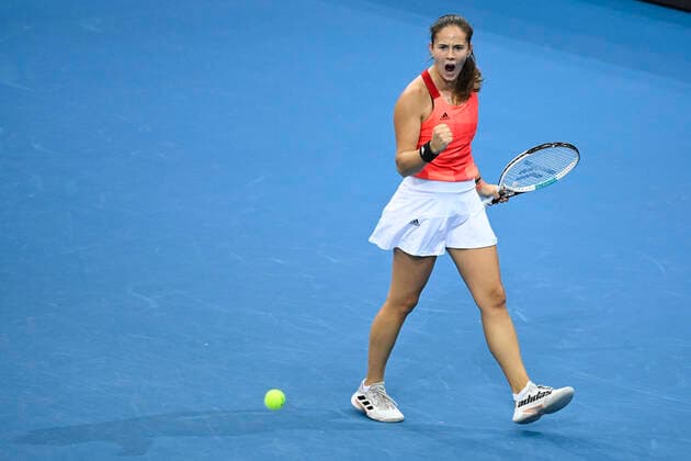 Daria Kasatkina of Russia in action during the final match of the women’s tennis Billie Jean King Cup (former Fed Cup) against Jil Teichmannin of Switzerland in Prague, Czech Republic, November 6, 2021. (CTKxPhoto OndrejxDeml) CTKPhotoP2021110604446  _DML9783