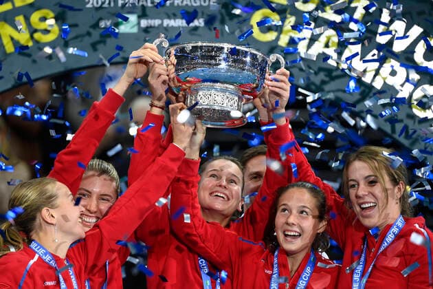 Bilder des Jahres 2021, Sport 11 November Sport Themen der Woche KW44 Sport Bilder des Tages Russian tennis players won the women s team competition, played for the first time as the Billie Jean King Cup, for the fifth time, beating Switzerland 2-0 after singles already in Prague, Czech Republic, November 6, 2021. (CTKxPhoto OndrejxDeml) CTKPhotoP2021110606835  dml_039