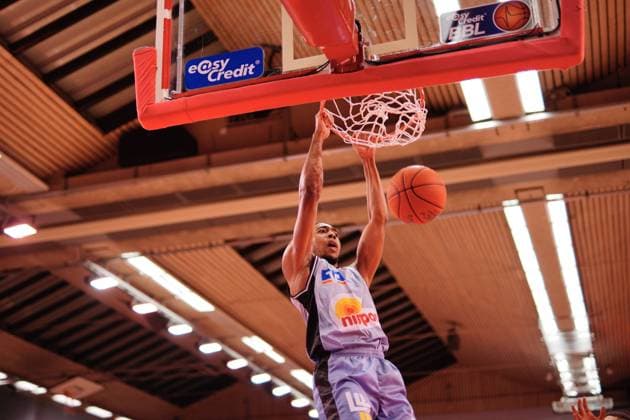 Osthalle, GIESSEN, GERMANY Lewis, Jaren ( 1 Crailsheim ) during the easyCredit Basketball Bundesliga game between Giessen 46ers and Hakro Merlins Crailsheim at Osthalle in Giessen. easyCredit Basketball Bundesliga Julia Kneissl SPP Giessen 46ers v Hakro Merlins Crailsheim 