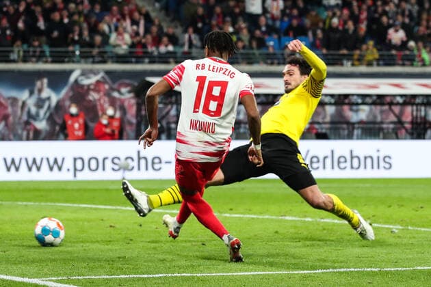 Goalscorer Christopher Nkunku RB Leipzig,18 scores to 1 0 1 Football Bundesliga season 2021 2022 point match RB Leipzig vs Borussia Dortmund at Red Bull Arena in Leipzig action,football,Germany,man,men,06 11 2021