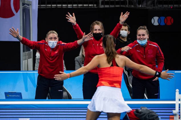 2021 Billie Jean King Cup Finals Russia Switzerland Final Match 1 Daria Kasatkina RUS with team 2021 Billie Jean King Cup Finals