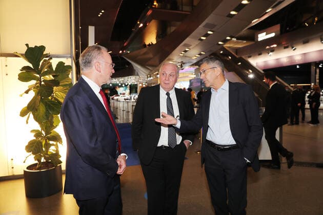 Bavarias Minister of the Interior Joachim Herrmann honours Karl Heinz Rummenigge with the Bavarian Sports Award 2021for his lifes work in sport Karl Heinz Rummenigge, Uli Hoeneß and Herbert Hainer in the foyer of BMW Welt Munich Bavaria Germany BMW Welt