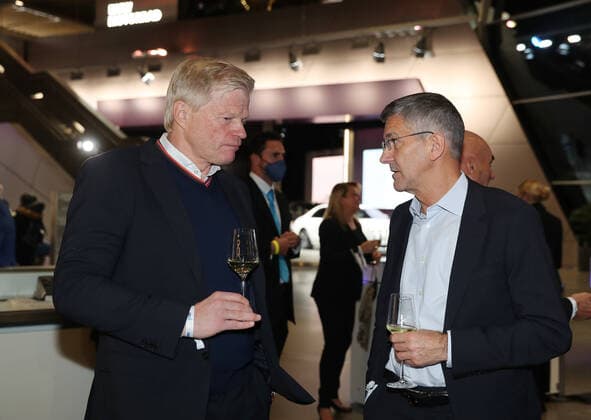 Bavarias Interior Minister Joachim Herrmann honors Karl Heinz Rummenigge with the Bavarian Sports Award 2021for his lifes work in sports Oliver Kahn and Herbert Hainer Munich Bavaria Germany BMW World
