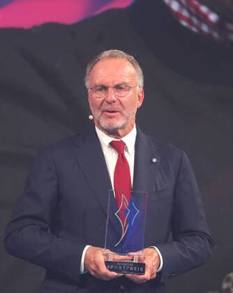 Bavarias Interior Minister Joachim Herrmann honours Karl Heinz Rummenigge with the Bavarian Sports Award 2021for his lifes work in sport Karl Heinz Rummenigge with the Bavarian Sports Award, Munich Bavaria Germany BMW World