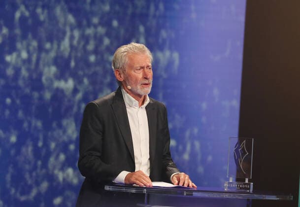 Paul Breitner commemorates football legend Gerd Müller with his speech Paul Breitner delivers the memorial speech for Gerd Müller, who recently passed away, Munich Bavaria Germany BMW World