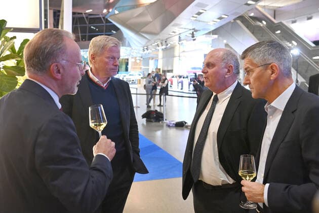 from left Karl Heinz RUMMENIGGE, former chairman of the board , Oliver KAHN chairman of the board FCB , Uli HOENESS Höness,honorary president Bayern Muenchen , Herbert HAINER president Bayern Muenchen Bavarian Sports Award 2021 in the BMW World, Red Carpet on 06 11 2021