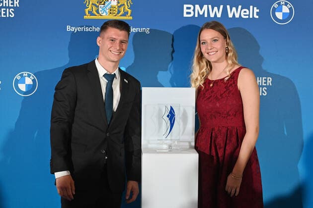 Lukas DAUSER gymnast with girlfriend Viktoria NITHACK Bavarian Sports Award 2021 in the BMW World, Red Carpet on 06 11 2021