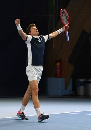 07 11 2021 Tennis ATP Challenger Tour Challenger Eckental Int German Tennis Indoor Championships Final Daniel Masur GER clenches fist fists cheers joy victory pose