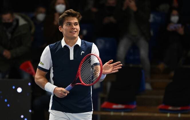 07 11 2021 Tennis ATP Challenger Tour Challenger Eckental Int German Tennis Indoor Championships Final Final Daniel Masur GER happy after end of match
