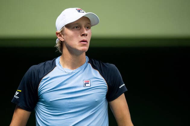 211107 Leo Borg of Sweden in Singles round one during the Stockholm Open tennis tournament on November 7, 2021 in Stockholm Photo Joel Marklund BILDBYRAN kod JM JM0214 bbeng tennis stockholm open,  Copyright: JOELxMARKLUND BB211107JM013