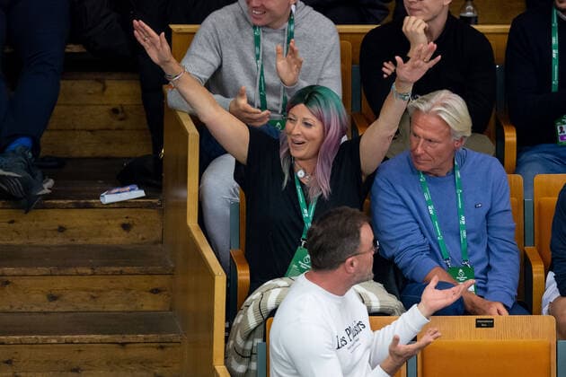 211107 Patricia and Björn Borg celebrates during the Stockholm Open tennis tournament on November 7, 2021 in Stockholm Photo Joel Marklund BILDBYRAN kod JM JM0214 bbeng tennis stockholm open Jubel,  Copyright: JOELxMARKLUND BB211107JM014