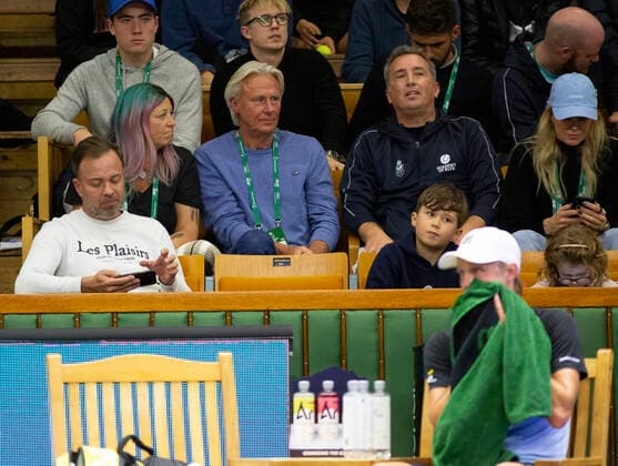 Former Swedish tennis legend Bjorn Borg with his wife Patricia watch their son Leo Borg play against Tommy Paul during the tennis tournament Stockholm Open November 7, 2021 STOCKHOLM Sweden x10730x,  Copyright: xJohanxJeppsson TTx STOCKHOLM OPEN 2021