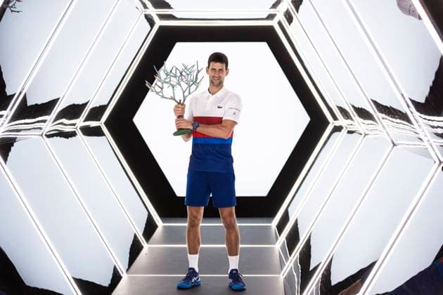 Sport Bilder des Tages Paris, France, November 7, 2021 - Serbia s Novak Djokovic poses with his trophy after winning the men s single final tennis match of the Rolex Paris Masters tournament against Russia s Daniil Medvedev.  Copyright: xAlexisxSciardx
