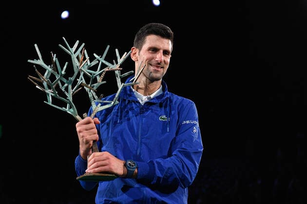 Novak Djokovic during the prize ceremony, with trophy of the Rolex Paris Master 2021 at the Accord Arena on sunday november 7, 2021 Paris France Copyright: AntonioxBorga