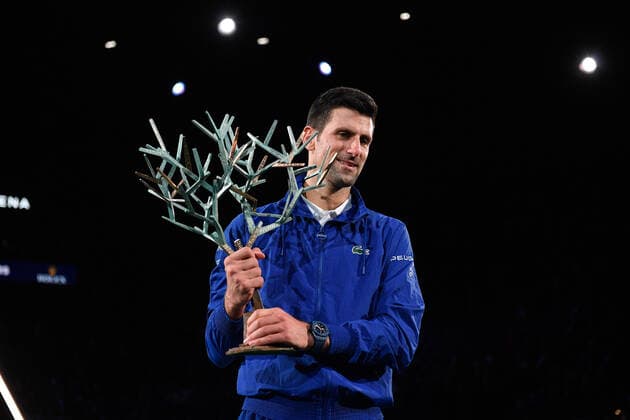Novak Djokovic during the prize ceremony, with trophy of the Rolex Paris Master 2021 at the Accord Arena on sunday november 7, 2021 Paris France Copyright: AntonioxBorga