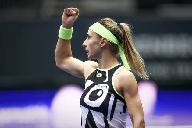TENNIS - WTA, Tennis Damen Upper Austria Ladies Linz LINZ,AUSTRIA,08.NOV.21 - TENNIS - WTA Tour, Upper Austria Ladies Linz. Image shows the rejoicing of Lesia Tsurenko (UKR).  GEPAxpictures xManfredxBinder