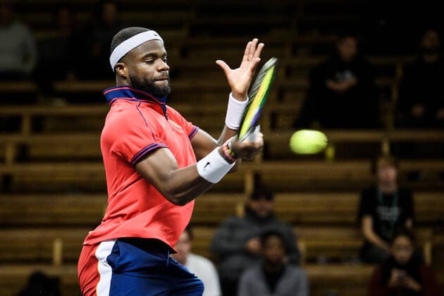211108 Frances Tiafoe of USA competes in men s first round Singles match during Stockholm Open on November 8, 2021 in Stockholm Photo Erik Simander BILDBYRAN COP 201 EW0028 tennis stockholm open sverige bbeng,  Copyright: ERIKxSIMANDER BB211108ES023