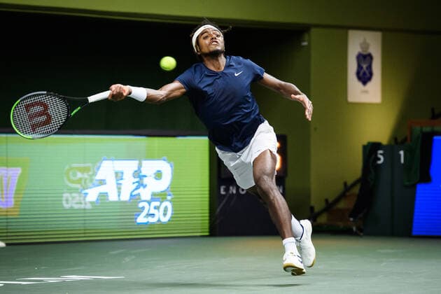 211108 Elias Ymer of Sweden competes in men s first round Singles match during Stockholm Open on November 8, 2021 in Stockholm Photo Erik Simander BILDBYRAN COP 201 EW0028 tennis stockholm open sverige bbeng,  Copyright: ERIKxSIMANDER BB211108ES037