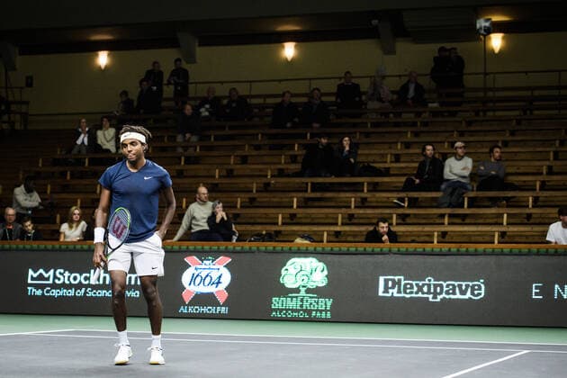 211108 Elias Ymer of Sweden competes in men s first round Singles match during Stockholm Open on November 8, 2021 in Stockholm Photo Erik Simander BILDBYRAN COP 201 EW0028 tennis stockholm open sverige bbeng,  Copyright: ERIKxSIMANDER BB211108ES038