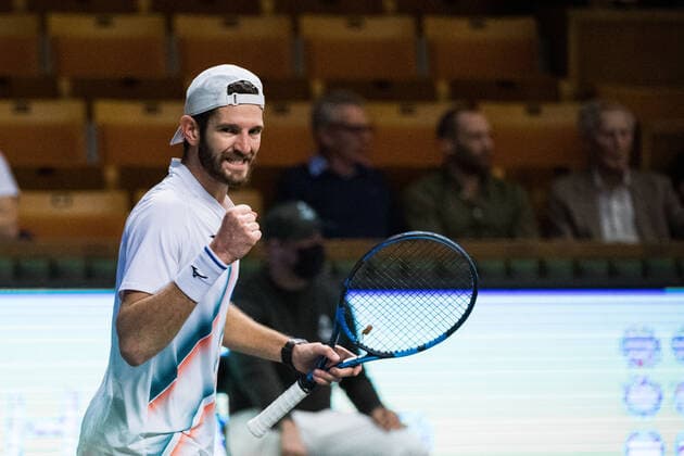211108 Andrea Vavassori of Italy celebrates while competing in men s first round Singles match during Stockholm Open on November 8, 2021 in Stockholm Photo Emma Wallskog BILDBYRAN COP 320 EW0028 tennis stockholm open sverige bbeng jubel,  Copyright: EMMAxWALLSKOG BB211108BB361