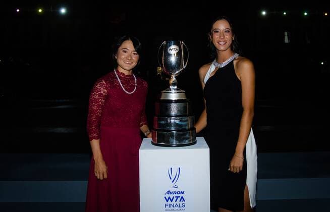 Mandatory Credit: Photo by Rob Prange Shutterstock (12594745ca) Ena Shibahara & Shuko Aoyama of Japan during the iconic photo shoot ahead of ceremony of the 2021 Akron WTA, Tennis Damen Finals Guadalajara WTA tennis tournament 2021 Akron WTA Finals Guadalajara Monday Draw - 08 Nov 2021 2021 Akron WTA Finals Guadalajara Monday Draw - 08 Nov 2021  Copyright: xRobxPrange Shutterstockx 12594745ca