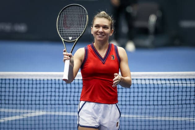 Sport Bilder des Tages TENNIS - WTA, Tennis Damen Upper Austria Ladies Linz LINZ,AUSTRIA,09.NOV.21 - TENNIS - WTA Tour, Upper Austria Ladies Linz. Image shows the rejoicing of Simona Halep (ROU).  GEPAxpictures xManfredxBinder