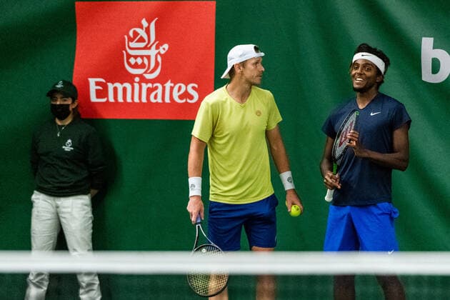 211109 Elias Ymer and Markus Eriksson of Sweden after competing in men s first round Singles match during Stockholm Open on November 9, 2021 in Stockholm Photo Emma Wallskog BILDBYRAN COP 320 EW0029 tennis stockholm open day 3 bbeng sweden sverige,  Copyright: EMMAxWALLSKOG BB211109BB461