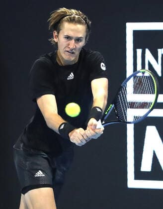 November 9, 2021, MILAN, ITALY: Sebastian Korda of Usa returns the ball during the match against Hugo Gaston of France on the first day of the Next Gen ATP, Tennis Herren Finals in Milan, Italy, 09 November 2021. The Next Gen Atp Finals runs from 09 November through 13 November.ANSA MATTEO BAZZI Next Gen ATP finals  - ZUMAa110 20211109_zaf_a110_029 Copyright: xMatteoxBazzix