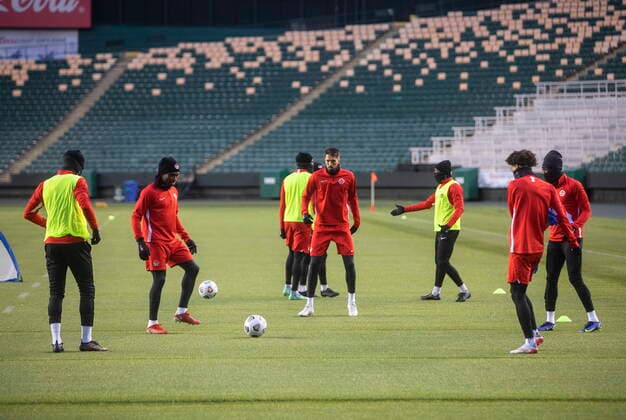 November 9, 2021, EDMONTON, AB, CANADA: Team Canada practices in Edmonton on Tuesday November 9, 2021. Canada takes on Costa Rica in their World Cup qualifying match on Friday. Canada News - November 9, 2021  - ZUMAc35_ 20211109_zaf_c35_053 Copyright: xJasonxFransonx