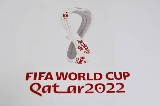 November 9, 2021, Kyiv, Ukraine: Official logo FIFA World Cup, WM, Weltmeisterschaft, Fussball 2022 in Qatar printed on banner during training session on the eve of the FIFA World Cup Qatar 2022 qualification at the Olympic stadium in Kyiv. Kyiv Ukraine - ZUMAs197 20211109_zaa_s197_180 Copyright: xAleksandrxGusevx