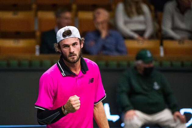 211110 Tommy Paul of USA celebrates while competing in men s second round Singles match during Stockholm Open on November 10, 2021 in Stockholm Photo Emma Wallskog BILDBYRAN COP 320 EW0031 tennis stockholm open day 4 bbeng jubel,  Copyright: EMMAxWALLSKOG BB211110BB299