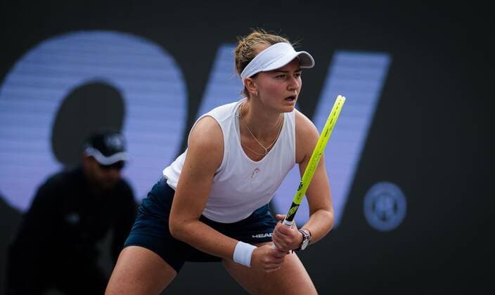 Mandatory Credit: Photo by Rob Prange Shutterstock (12596802d) Barbora Krejcikova of the Czech Republic in action during the first round-robin match at the 2021 Akron WTA, Tennis Damen Finals Guadalajara WTA tennis tournament Akron WTA Finals, Day 1, Tennis, Panamerican Tennis Center Guadalajara, Mexico - 10 Nov 2021 Akron WTA Finals, Day 1, Tennis, Panamerican Tennis Center Guadalajara, Mexico - 10 Nov 2021  Copyright: xRobxPrange Shutterstockx 12596802d