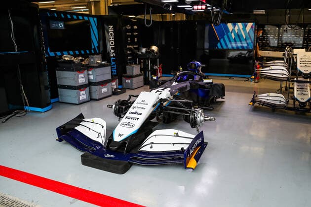 The chassis of the Williams Racing F1 FW43B, mechanical detail during the Formula 1 Heineken Grande Premio De Sao Paulo 2021, Sao Paulo Grand Prix, 19th round of the 2021 FIA Formula One World Championship, WM, Weltmeisterschaft from November 12 to 14, 2021 on the Interlagos Circuit, in Sao Paulo, Brazil - F1 - SAO PAULO GRAND PRIX 2021 DPPI Panoramic  20211111_GOODEN_FGO01823